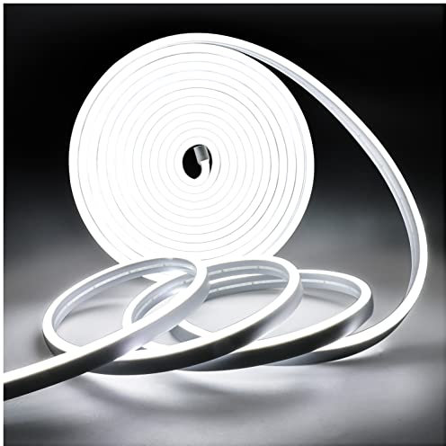 Tesfish Neon LED Streifen Licht, Band DC 12V 5M 120 LEDs/M Insgesamt 600 LEDs Weiß 6000K Flexibel Lichtleisten für Schlafzimmer, Bar, Spielzimmer, Geburtstag, Weihnachtsfeier
