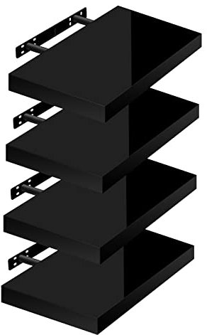 WOLTU Étagères Murales,Tablette Murale de Lot de 4, Étagère Flottante, Étagère à Livres, CD DVD, Panneau de Bois, 40x22,9x3,8cm, Noir, RG9476sz-4