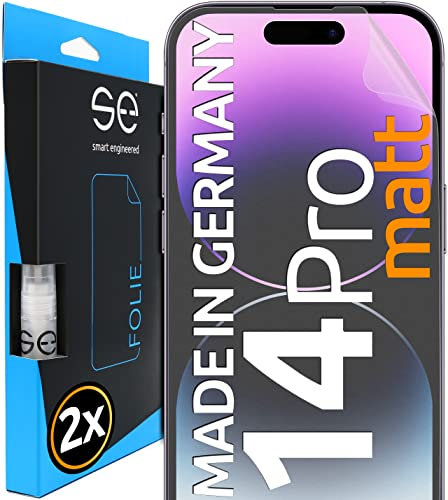 2x se® 3D SCHUTZFOLIE Entspiegelt für Apple iPhone 14 Pro,Anti-Staub, 100% Fingerabdruck & FaceID kompatibel, einfache blasenfreie Installation, Ultra-Klar, Stoß-Kratzfest, aus Deutschland