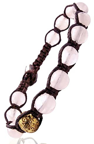 Samsara Bracciale Tibetano Buddista - shamballa con pietra in Quarzo Rosa - Filo in cotone cerato marrone