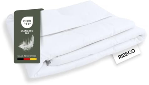RIBECO GERMANY Daunenbettdecke Johanna 200x200 cm – Wärmeklasse: leicht | kuschelige Daunendecke mit Temperaturregulierung mit Kassettensteppung, hausstauballergikerfreundlich, Made in Germany