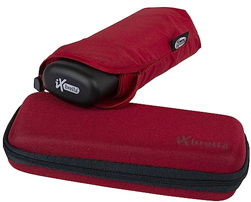 iX-brella Super-Mini-Taschenschirm - winziger Regenschirm im Etui - dunkelrot