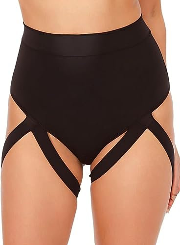 Ella Lust Rave Booty Shorts fr Frauen Sexy Hose mit hoher Taille, Po-Lifting, Leggings, exotisches Accessoire, Festival-Outfit, Unterteil, Geschirr Schwarz, XX-Large