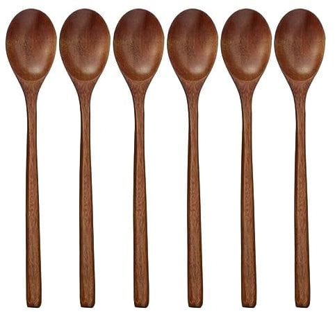 FUBESK 6 Piece Long Wooden Spoon Korean Style 9 '' Inch Natural Wood Soup for Eating Mixing Stirring Cooking with Box