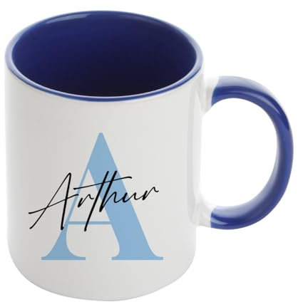 Getagift Personalised Mug Initial with Name, Alphabet Mug, Inside Coloured Coffee, Tea Mug. (Navy Blue)