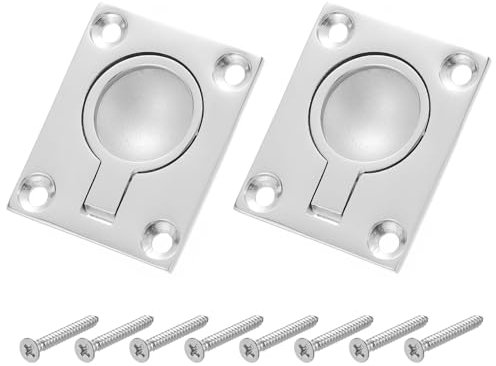sourcing map Flush Ring Pull Handle, 2Pcs 48 x 38 mm - 316 Stainless Steel Square Recessed Door Pull with Screw, Hidden Door Latch for Marine Yacht Hatch Furniture