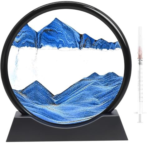 Getyjoe Peinture de Sable Mobile Image de Sable en Mouvement Paysage de Sable en 3D Sablier Decoratif Cadre pour la Décoration de Bureau Maison (Bleu, 7)