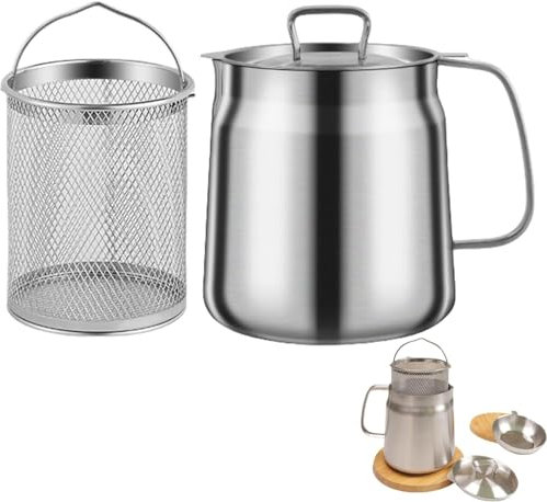 WHAPELQ Olla de filtro de aceite de acero inoxidable con colador para cocina, acero inoxidable 304, gran capacidad, versátil freidora de aceite y vaso de filtro, ideal para freír en profundidad