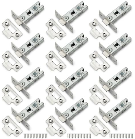 Bwintech 12 Pcs 65mm Tubular Latch Steel Satin Nickel Tubular Latch, Premium Mortice Latch, for use with Sprung Lever Door Handles