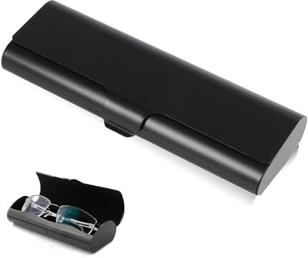 Huamirra Metall Lesebrillenetui Hartschalen, Leichtes Brillenetui aus Aluminium, Metallische Lackierung, Etui für Kurzsichtige Brillen, Hartschalen-Brillenetui, für Damen und Herren (Schwarz)