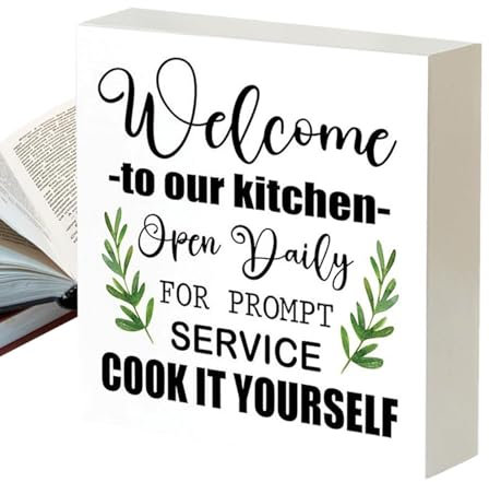 Duroecsain Holzkastenschilder für die Küche, lustig, Küchenschilder aus Holz, Willkommen in unserer Küche, Country Kitchen Decor Sign | Willkommensschild