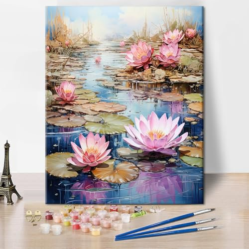 TISHIRON Paint by Numbers Adult Landscape - Colourful Oil Painting in Watercolour Painting Style Monet Adult Painting Canvas 40 x 50 cm with Paint and Brush - for Home Decoration