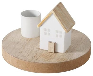 Boltze Home Kerzenhalter mit Häuschen auf Tablett DOMICIL, H. 6,5 cm, Muster:Muster 3