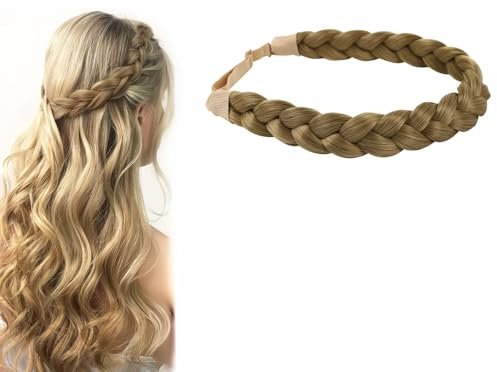 DHWEKU Bandeau Cheveux Tressés brun Synthétiques 3 Brins Cheveux Tressés Élastique Réglable Coiffure pour Femme Filles
