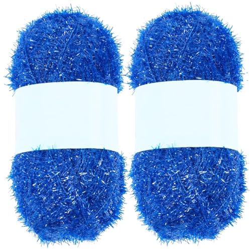 Truboo Sparkle Garn, schnelltrocknendes Polyester-Glitzergarn für Geschirrtücher, Peeling-Waschlappen, Häkeln, Blau, 2 Stück