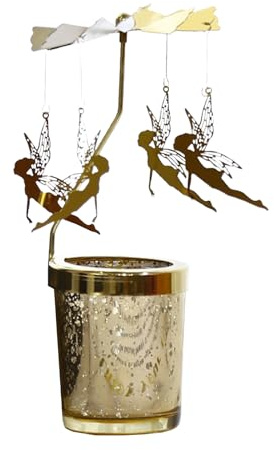 Drehender Kerzenhalter, Glod Karussell-Kerzenspinner, Geschenk (Elfe) | rotierender Teelicht-Kerzenhalter aus Metall für romantische Hochzeit, Weihnachtsfeier, Tischdekoration zu Hause