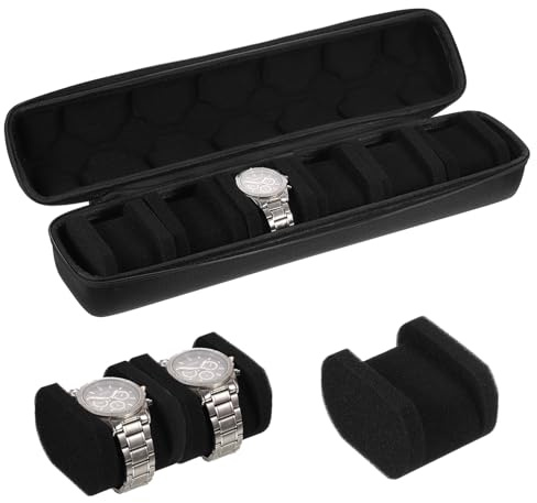 sourcing map Custodia rigida da viaggio per orologi con 6 scomparti, organizer per uomini e donne, con morbido cuscino, per la maggior parte degli orologi e orologi intelligenti fino a 40 mm, nero