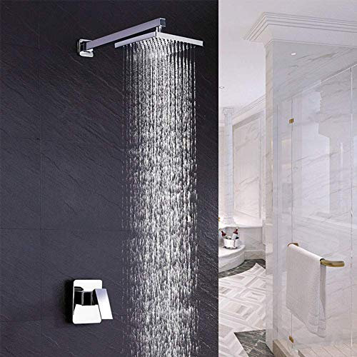 sjdoPulse Badezimmer-Duscharmatur-Set,In Der Wand Montierter Regenduschenhahn,An Der Wand Montiertes Messing-Warm- Und Kaltmisch-Duschkopf-Set,8 Zoll,Chrom,Chrome