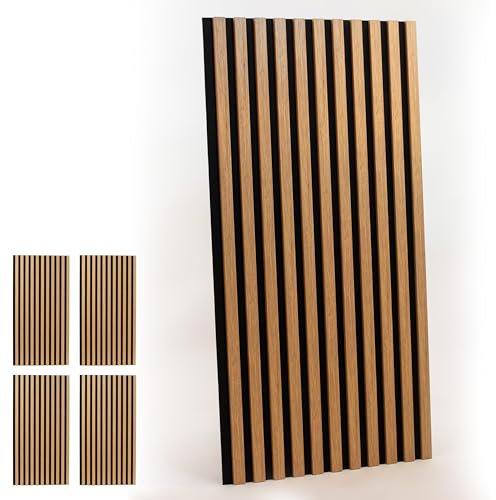 INNOVATE Akustikpaneele [Wandpaneele Holz Schalldämmung] 4 Stk. I Akustikpaneele Holz Schallabsorber I Holzpaneele Wand Wanddeko Wohnzimmer Schallschutzplatten Wanddeko I Eiche hell, 120x60cm: 2,88m²