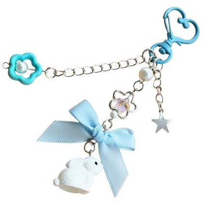 XBOKA Handyanhänger aus Acryl, Motiv: Erdbeer-Kaninchen, ästhetische Handykette, Schlüsselband, Zubehör für Taschen und Kameras