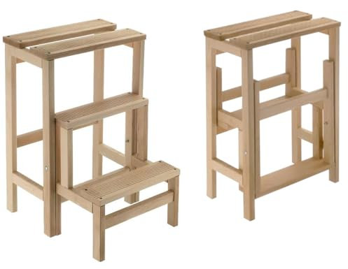 Paluplus Sgabello con Ribalta a 3 Gradini in Legno di Faggio, Misura 36x44x58 cm, Scala Richiudibile Salvaspazio, Gradini Antiscivolo, Made in Italy -642F