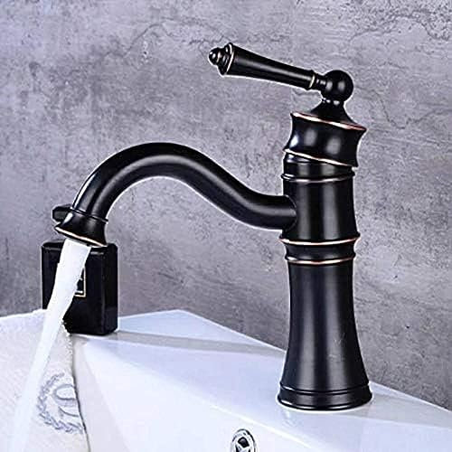 Badezimmer-Wasserhahn, Wasserhahn, Küchenspüle, Mischbatterie, Wasserhahn, Wasserhahn, antiker Wasserhahn, Retro-Schwarz, altes Kupferbecken, Waschbecken auf der Theke, Badezimmer, Warm- und Kaltwasse