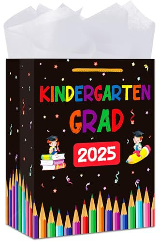 BIZIBAFF Geschenktüte für Kindergarten, Schulabschluss, mit Seidenpapier, 33 cm, für Kindergarten, Schulabschluss, Geschenkpapiertüten