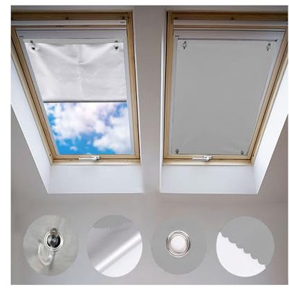 Johgee Dachfenster Rollo Thermo Sonnenschutz Silberbeschichtung Verdunkelungsrollo für Dachfenster GGU GGL GPU GPL GHU GHL GTU GTL GXU GXL (ohne Bohren mit Saugnäpfen,Größe 60x93cm), Grau