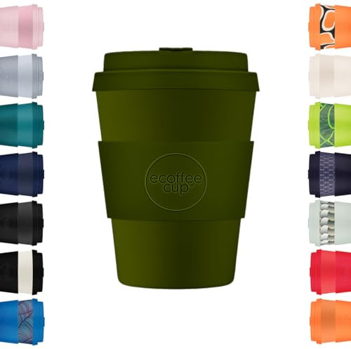 Ecoffee Cup 12oz 350ml Reusable Eco-Friendly 100% Plant Based Coffee Cup with Silicone Lid & Sleeve - Melamine Free & Biodegradable Dishwasher/Microwave Safe Travel Mug (Oberon)