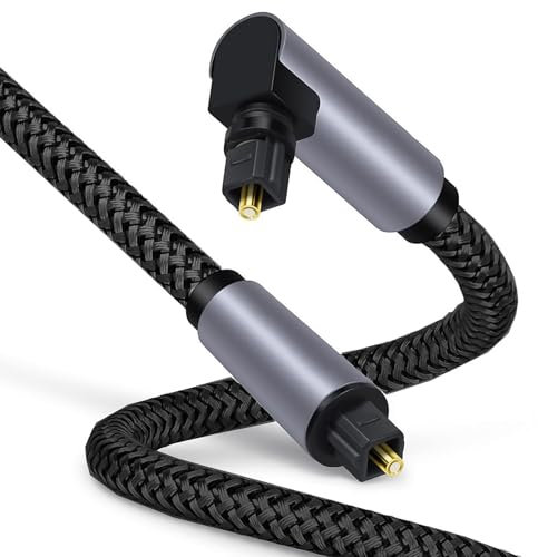 90 Degree Optical Cable, 360 Degree Swivel Right Angled Audio Cable for Soundbar, TVs, AV Receivers, Home Theater Systems, Rotatable Soundbar to TV Optical Cable, High Speed Toslink Fiber Optic (2m)