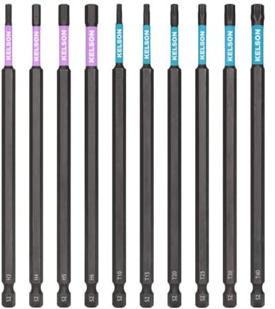 KELSON 10pcs Torx & Hex Drive 150mm Impact Rated Screwdriver Bits Extra Long 1/4 Universal
