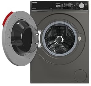 SHARP Waschmaschine ES-WNFL814CADA-DE – Frontlader 8 kg, Energieeffizienzklasse A, 1400 U/min, Advanced Inverter Motor, Super Silent, AquaStop, WiFi App-Steuerung, Dampffunktion, Espresso Gray