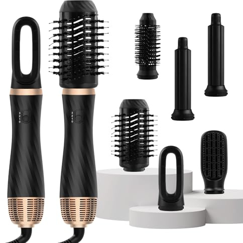 Mapille 6 In 1 Lockenstab,Hairstyler 6 in 1 Hair Styler set,Lockenstab Warmluft Curler,1000W Haarstyler Warmluftbürste,Warmluftbürste mit 6 Ersatz,für Haare Glätten,Trocknen,Volumen,Locken (Schwarz)