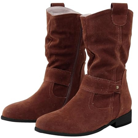 Generico Stivaletti da Donna Stivaletti in con Zip Pieghe Stivali Invernali Bassi retrò Eleganti con Zip Tinta Unita Scarpe Boots Outdoor Antiscivolo per Neve e Ghiaccio Leggeri e Versatili