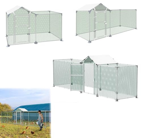 LILIIN Freilaufgehege Hühnerstall, Verzinkter Stahlrahmen Hühnerhaus, Außengehege für Haustierkäfig Vogelkäfig Kleintiere, mit Schloss und PVC-beschichtetes Schatten Dach, 200x100x150cm
