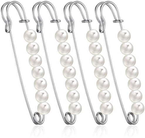 4 Stück Brosche Ausschnitt Verkleinern Perlenbroschennadeln Für Damen | Strass Sicherheitsnadel Clip Sicherheitsnadeln Mit Perlen Dekorative Sicherheitsnadeln Hosenclips Für Damen, Pullover, Schals