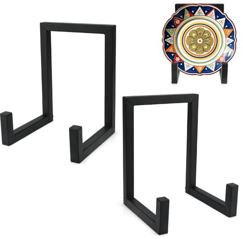 Ronyes 2-Pack Large Metal Plate Display Stands, 20-35 cm, Black Finish | Multi-Purpose Holders, Elegant Upright Support Creates a Neat Presentation on Shelves, Tables, Counters or at Events