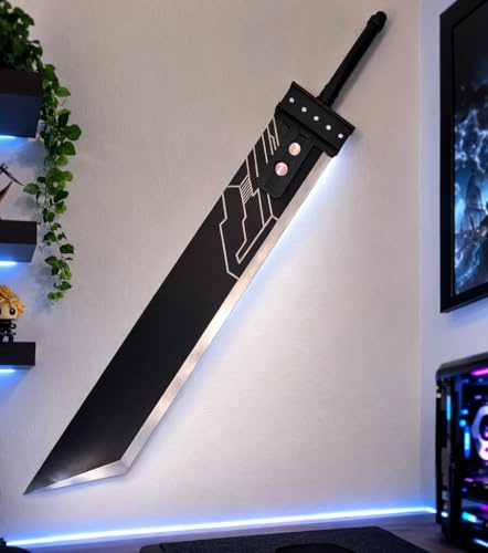 Thommys Things Final Fantasy VII Cloud Strife Buster Schwert Replik Carbonstahl Schwarz 122cm Länge 6,8kg schwer 100cm Klinge für Cosplay Sammler LARP Nerds Gamer Anime Manga Videospiel Fans Deko