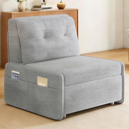 Generisch Schlafcouch mit Bettfunktion, 3-in-1 Ausziehbares Schlafsofa mit Kissen und Seitentasche, Modernes Cordstoff Sofabett für Wohnzimmer, Schlafzimmer und Gästezimmer