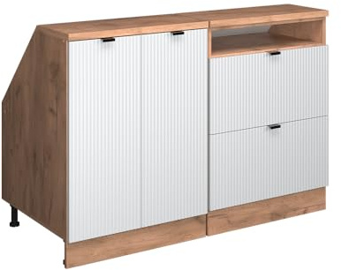 Vicco Küchenschrank für Dachschrägen R-Line, Weiß Riffel, 120 cm 2er Set Schrankkorpuss 60 cm Tiefe, geeignet für schräge Wände und Variable Küchenmontage
