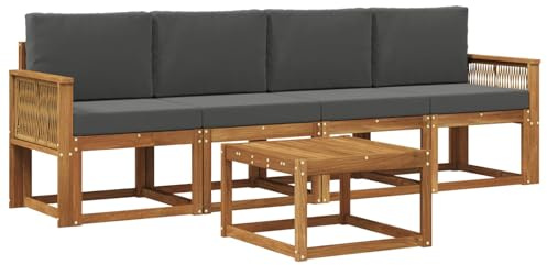 vidaXL Outdoor-Sofagarnitur 5 pcs Natur und Anthrazit Polyester, Garten, modernes Outdoor-Sofa, gemütliche Lounge-Sitzgruppe für Terrasse