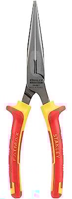 Stanley 0-84-007 Pince À Becs 1/2 Ronds Longs 210 Mm Gamme FatMax - Poignée Bi Matière 1000V - Tête Chromé Inoxydable - Taillants Trempés Haute Fréquence - Normes En 60900, Iec/CEI 900, Vde 0680