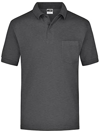 James & Nicholson Kurzarm Poloshirt mit Brusttasche - Klassisches Herrenpolo aus feiner Piqué-Qualität | Farbe: anthracite-melange | Grösse: S