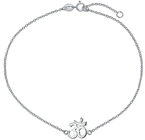 Bling Jewelry Sanskrit Symbol Yoga Aum Om Ohm Fußkettchen Religiöser Charme Fußkettchen Verbindung Knöchelarmband Für Frauen Teenager .925 Silber Verstellbar 9 Bis 10 Zoll