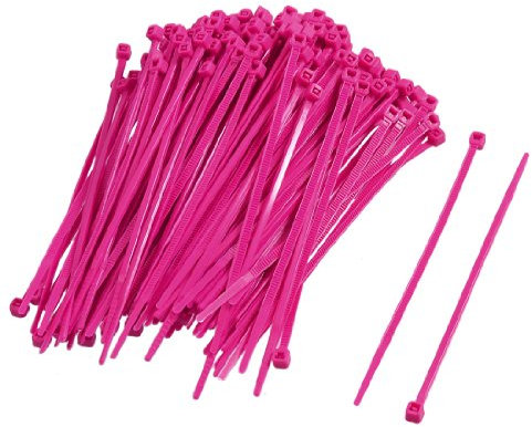 sourcing map 200 Stück klett kabelbinder Nylon verstellbar selbstsperrenden Kabelbinder 2,5 x 100 mm magenta