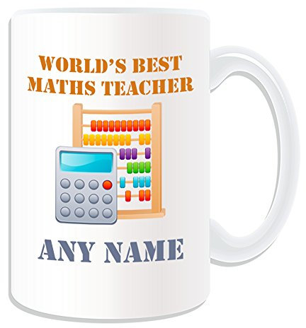 Personalised Gift - Large World's Best Maths Teacher / Calculator and Counting Frame Mug (Academic Design Theme, White) - Any Name / Message on Your Unique - School College University - Mathematic Abacus
