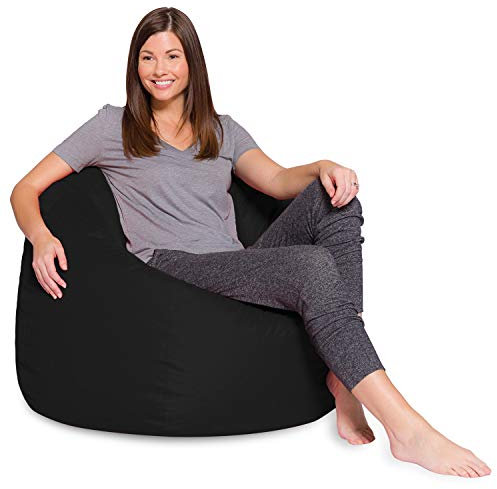 Grand pouf confortable avec housse amovible pour enfants, adolescents et adultes – Tissu polyester – Pour tous les âges – 88,9 cm – Noir uni