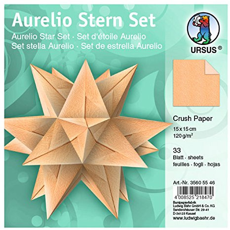 Ursus 35605546 - Faltblätter Aurelio Stern Crush Paper, lachs, 33 Blatt, aus Papier 120 g/qm, ca. 15 x 15 cm, beidseitig bedruckt, einseitig mit Metallic Effekt, ideal als Weihnachtsdeko