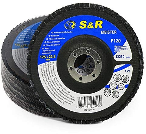 S&R 5 Dischi Abrasivi Lamellari 125 per Acciaio e Legno. Grana 120 Set 5 Dischi a Lamelle per Smerigliatrice