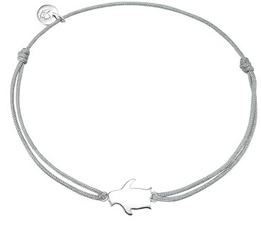 GLANZSTÜCKE MÜNCHEN Damen-Textilarmband grau Pinguin Sterling Silber 15-22 cm - Armbändchen Armband mit Anhänger Stoffbändchen Armkettchen Textil